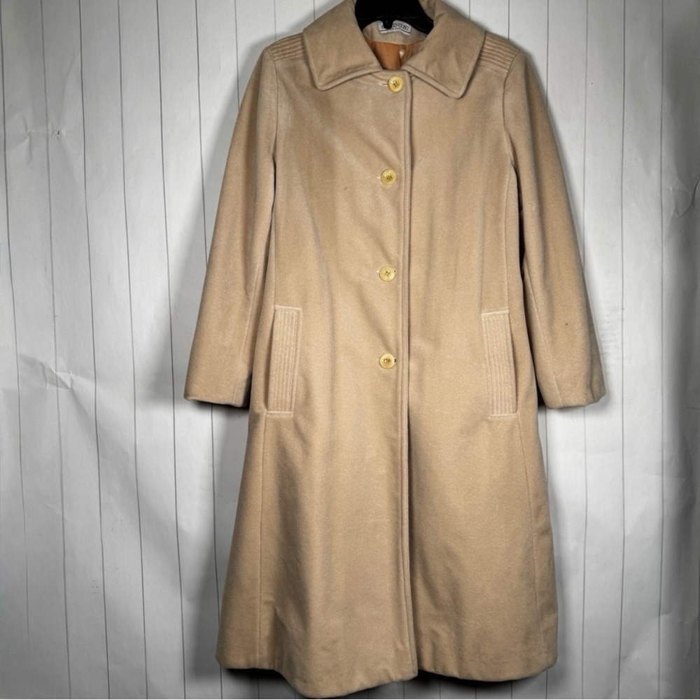 VTG Alorna NY Kashana Cashmere Tan‎ Trench Coat Elegant City Sophisticated Small